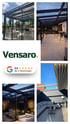 Vier Bilder von Terrassenüberdachungen, Vensaro-Logo und Google-Bewertung von 5,0 Sternen bei 3+ Bewertungen.