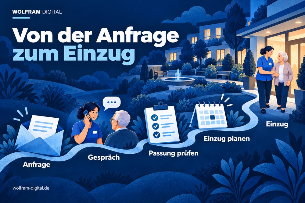 Von der Anfrage zum Einzug. Anfrage. Gespräch. Passung prüfen. Einzug planen. Einzug
