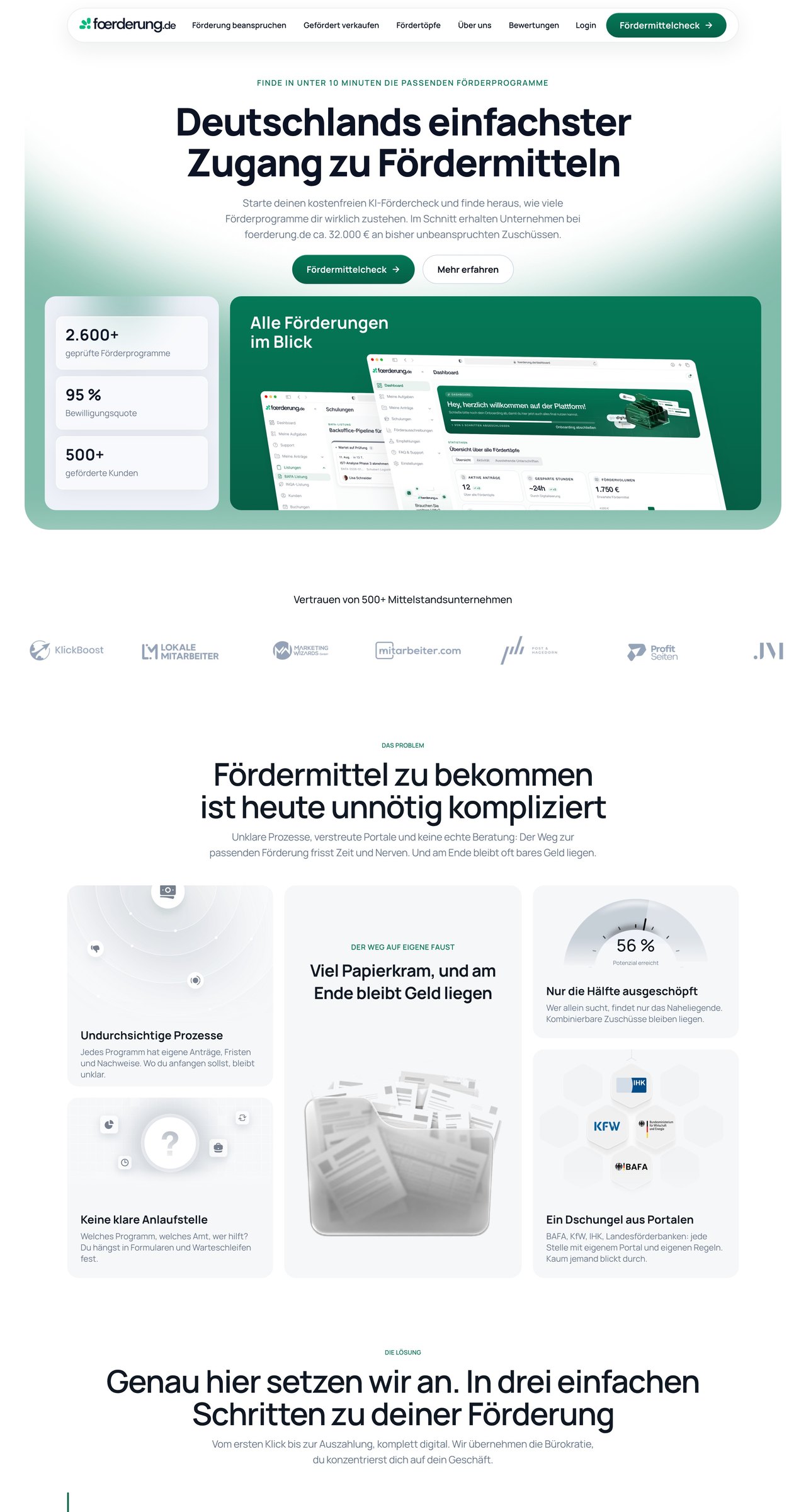 foerderung.de website, first three screens