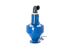 Blauer Entlüfter mit schwarzem Winkelstück und silbernem Ventil.