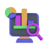 Computerbildschirm mit Balken- und Tortendiagrammen sowie einer Lupe.