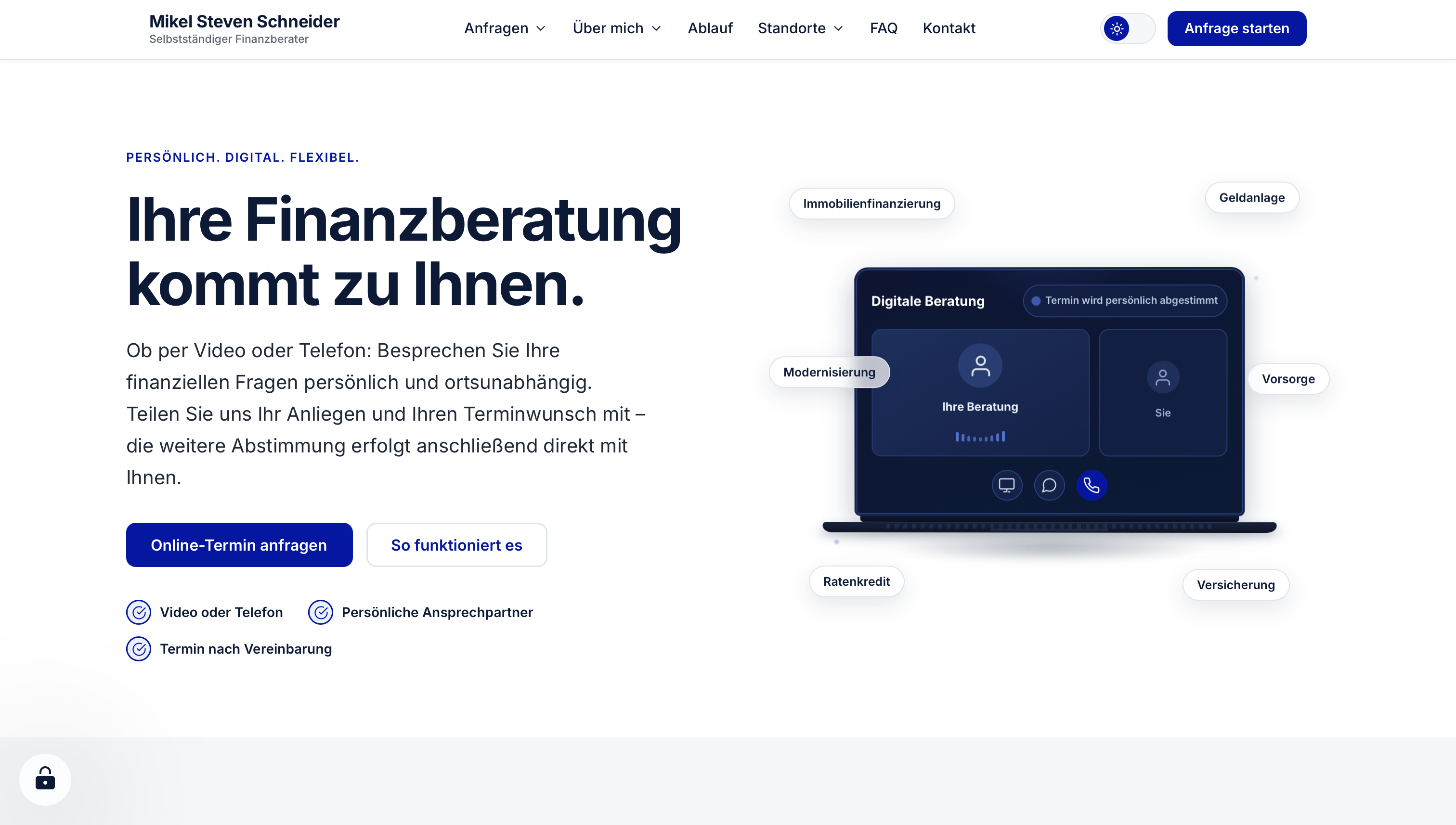 Mikel Steven Schneider – Desktopansicht der Website