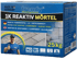 Blaue trendy 1K REAKTIV MÖRTEL Verpackung mit Mann, Pflastersteinen und 25 kg.