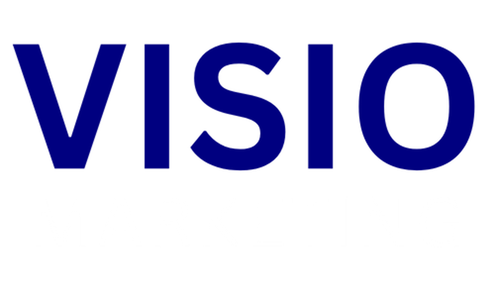 VISIO MARKETING Logo mit dem Wort "VISIO" in Blau und "MARKETING" in Weiß.
