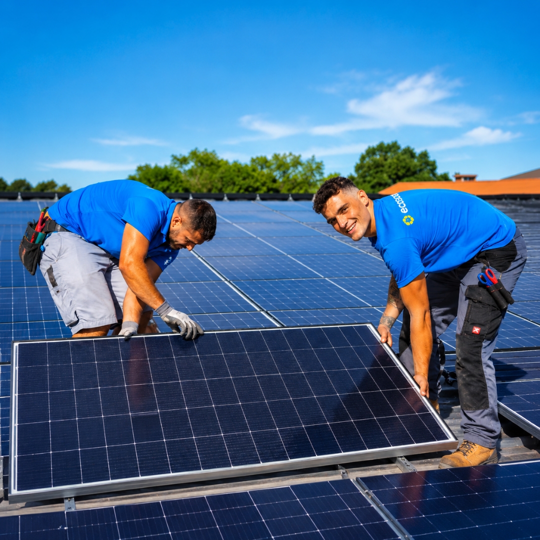 Installateure montieren Solarmodul