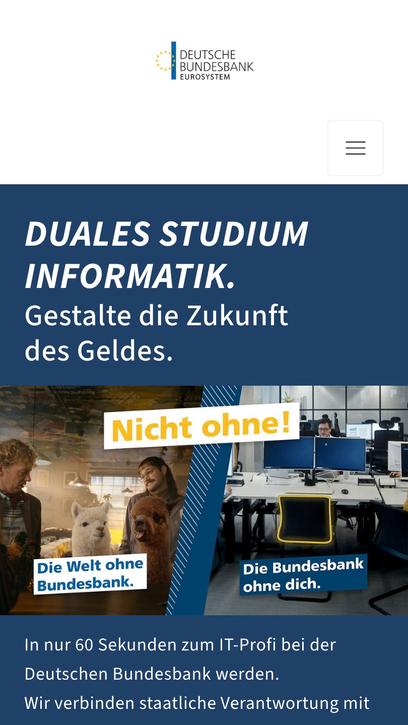 Die Landingpage für das duale Studium Informatik bei der Deutschen Bundesbank