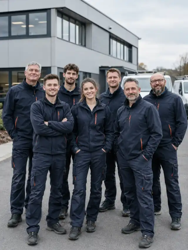 Das Brandt-Team vor dem Firmensitz in Bielefeld