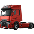 Roter Renault Trucks T High Sattelzug auf grünem Hintergrund.
