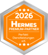Hermes Premium-Partner 2026 Abzeichen mit 3 Sternen oben und unten, "Perfekt Dienstleistungen e.K."