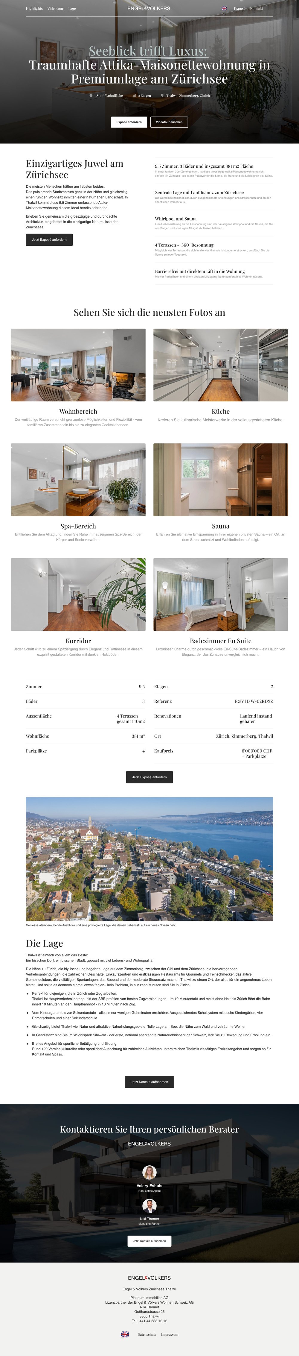 Engel & Völkers: Immobilien-Landingpage für eine Attika-Maisonettewohnung am Zürichsee.