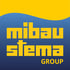 Blaues Logo mit gelben Wellen und dem Text "mibau stema GROUP" in gelben Großbuchstaben.