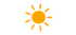 Orangefarbene Sonne mit Strahlen auf dunkelgrünem Hintergrund.
