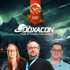 Three people, two men and a woman, against a background of mountains, sky, and the Doxacon Faith & Fandom Convention logo.