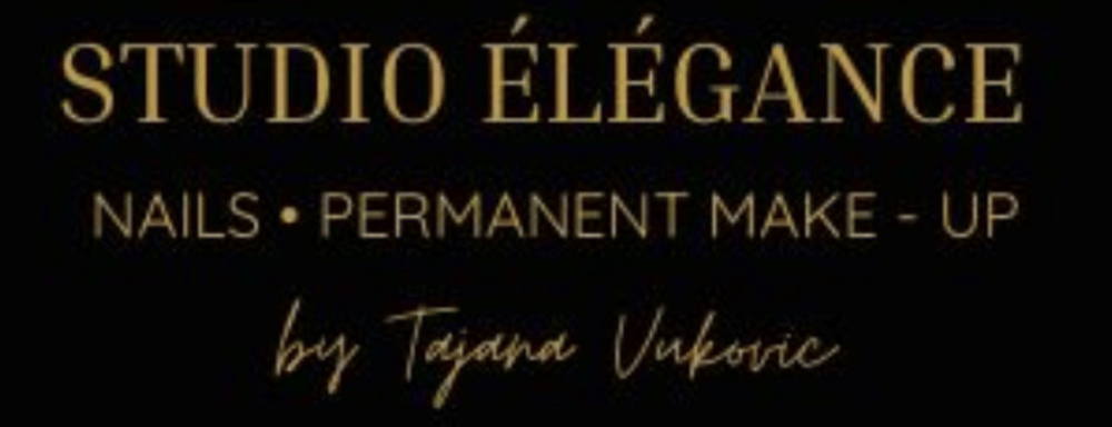 STUDIO ÉLÉGANCE NAILS • PERMANENT MAKE-UP by Tajana Vukovic Logo in Gold auf schwarzem Hintergrund.