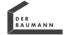 Dunkelgraues Logo mit geometrischem Rahmen um die Wörter "DER BAUMANN" auf grünem Hintergrund.