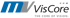 MV VisCore Logo in Blau und Grau mit dem Slogan The Core of Vision auf schwarzem Hintergrund.