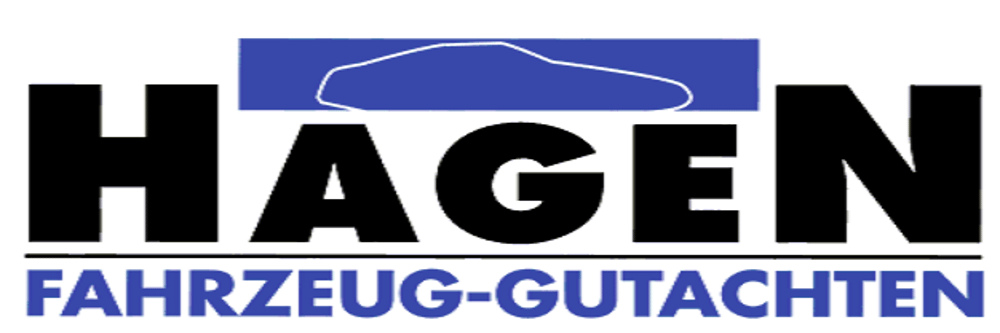 Schwarzes HAGEN-Logo mit blauem Rechteck und weißer Autoskizze darüber.
