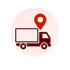 Roter Lieferwagen mit einem Standort-Pin in einem hellrosa Kreis auf schwarzem Hintergrund - Software für Stabsarbeit - Notfall- und Krisenmanager (NKM®).