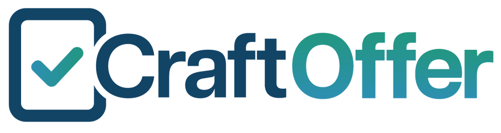 Logo von CraftOffer mit einem blauen Kästchen und grünem Häkchen davor.