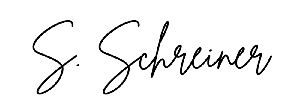 Unterschrift in schwarzer Schrift auf grünem Hintergrund: S. Schreiner