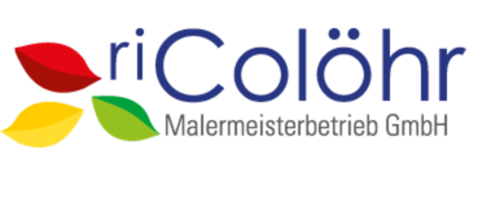 Logo mit dem Wort "riColöhr" in Blau, darunter "Malermeisterbetrieb GmbH" und drei Blätter in Rot, Gelb und Grün.