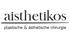 Logo: "aisthetikos plastische & ästhetische chirurgie" in Schwarz auf dunkelgrünem Hintergrund.