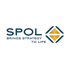 SPOL-Logo: „SPOL BRINGS STRATEGY TO LIFE“ in Blau mit gold-blauem Rautenmuster.