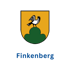 Wappen von Finkenberg mit einer Elster auf grünem Hügel und goldenem Hintergrund, darunter der Schriftzug "Finkenberg".