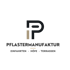 Logo der Pflastermanufaktur für Einfahrten, Höfe und Terrassen mit einem stilisierten P-Symbol auf schwarzem Hintergrund.