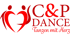 Rotes Logo "C&P Dance Tanzen mit Herz" mit zwei stilisierten Personen, die ein Herz bilden.