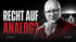 Glattköpfiger Mann mit Brille und roter Lederjacke; Text: RECHT AUF ANALOG?, Störfrequenz, rahn.digital
