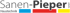 Logo "Sanen-Pieper GmbH Haustechnik" mit blauen, roten und gelben Balken auf dunkelgrünem Hintergrund.