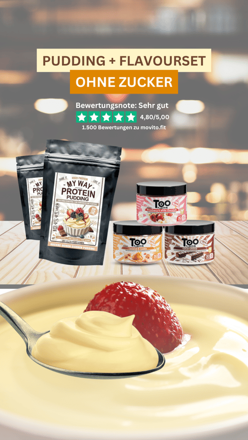 Story-Anzeige für Protein-Pudding und Flavour-Set ohne Zucker mit Kundenbewertung Sehr gut