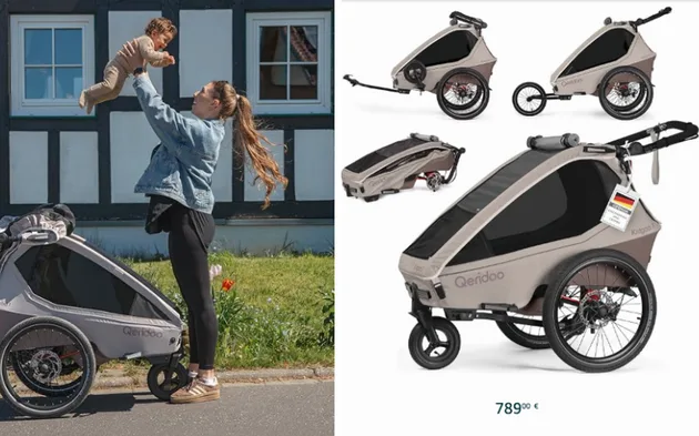 Lifestyle-Bild und Produktkachel mit Preis aus dem Qeridoo Brand Store