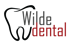 Logo: Schwarzer Zahn mit den grauen Wörtern "Wilde" und den roten Wörtern "dental".