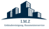 Logo: I.M.Z Gebäudereinigung, Hausmeisterservice mit stilisierten Gebäuden.