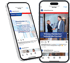Zwei Smartphones zeigen Instagram-Beiträge von kaibgallikspartner. Einer zeigt "Steuern & Humor", der andere "Welche Mandanten betreut die Kanzlei?".