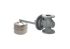 Graues Schwimmerventil aus Metall mit Flanschanschluss und zylindrischem Schwimmer.