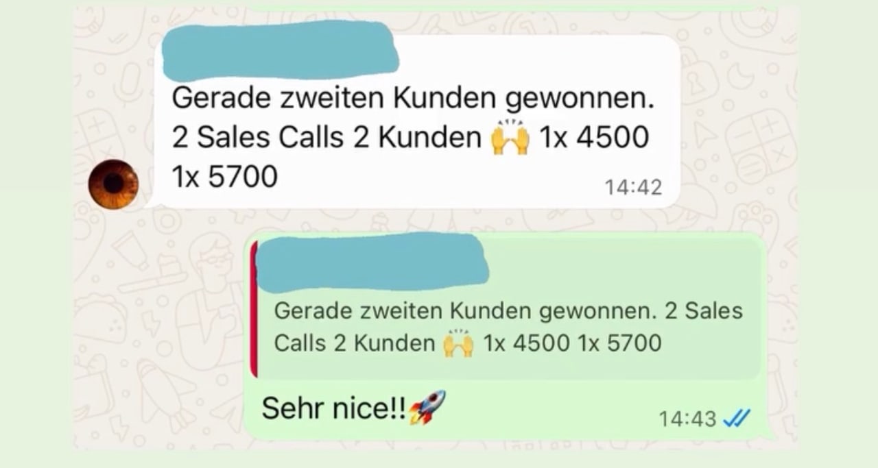 Kundenergebnis: Zweiten Kunden gewonnen, 4500 und 5700 EUR