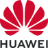 Rotes Huawei-Logo mit Blütenblattform über dem schwarzen Schriftzug "HUAWEI".