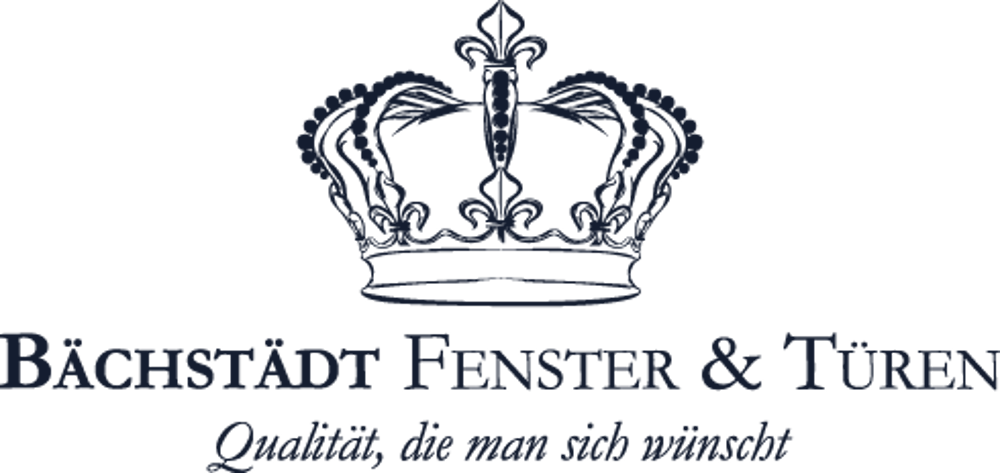 Logo von BÄCHSTÄDT FENSTER & TÜREN mit einer Krone und dem Text „Qualität, die man sich wünscht“.