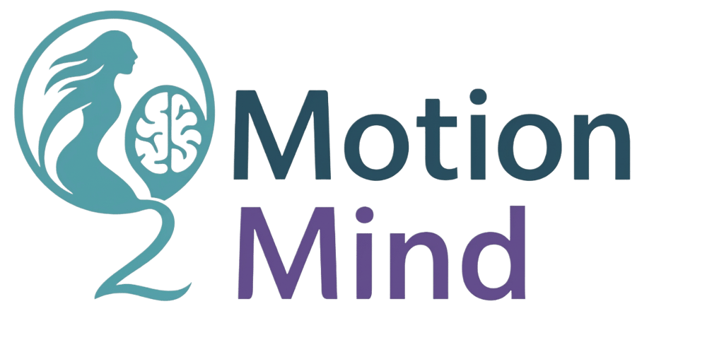 Logo: Eine Silhouette einer Meerjungfrau mit einem Gehirn im Schwanz und dem Text "Motion Mind".