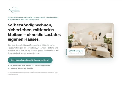 Landingpage für das Gesundheidshuus Moormerland, gebaut von KTN MEDIA