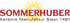 Sommerhuber Logo mit rotem Text und gelbem Sonnensymbol, darunter "Keramik Manufaktur Steyr 1491".