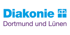 Logo: "Diakonie Dortmund und Lünen" in Blau und Lila mit stilisiertem Geschenk.