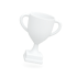 Eine weiße, glänzende Trophäe mit zwei Henkeln und einem quadratischen Sockel.