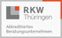 Graues RKW Thüringen Logo mit orangefarbenem Quadrat und der Aufschrift "Akkreditiertes Beratungsunternehmen".