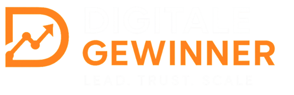 Pokal-Symbol mit "#1" und Text "DIGITALE GEWINNER" in leuchtenden Farben.