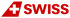 Rotes Swiss-Logo mit einem weißen Schweizerkreuz auf einer roten Schwanzflosse und dem Wort "SWISS" in Großbuchstaben.