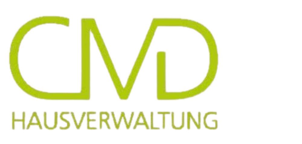 Logo "CMD HAUSVERWALTUNG" in hellgrüner Schrift auf dunkelgrünem Hintergrund.